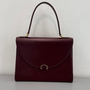 Cartier Burgundy Leather Top-Handle Satchel with Gold Accents and COA
